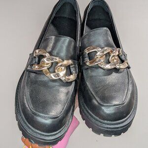 Shoedazzle Meet Ya There Chunky Loafer with Chains Black Size 39 Size 8